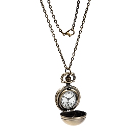 Retro Alloy Round Ball Pendant Necklace Quartz Pocket Watches, with Iron Cable Chains and Lobster Clasps, 31.5 inch, Watch: 41x27x26mm