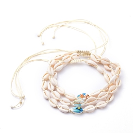 Adjustable Printed Cowrie Shell Braided Beaded Necklaces, with Korean Waxed Polyester Cord