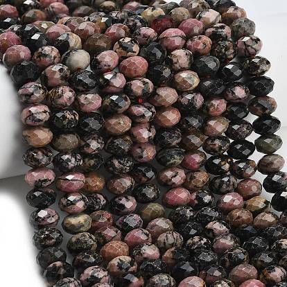 Природные родонит бисер нитей, рондель, граненые