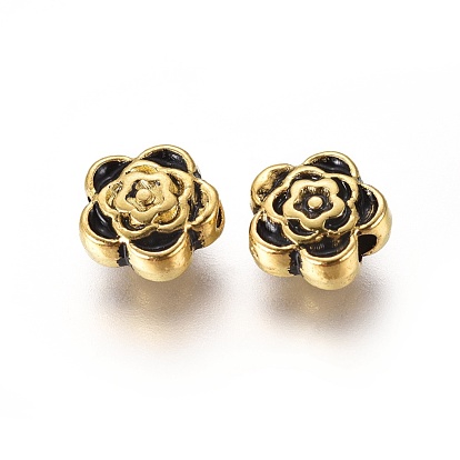 Tibetan Style Alloy Beads, Lead Free and Cadmium Free, Flower, 7mm in diameter, 4mm thick, hole: 1mm