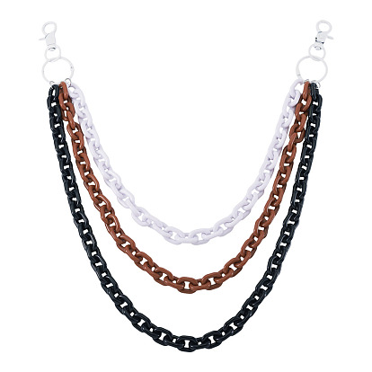 3-цветная акриловая кабельная цепь 3 ремни с цепочкой из слоев для брюк, Сплав с застежками