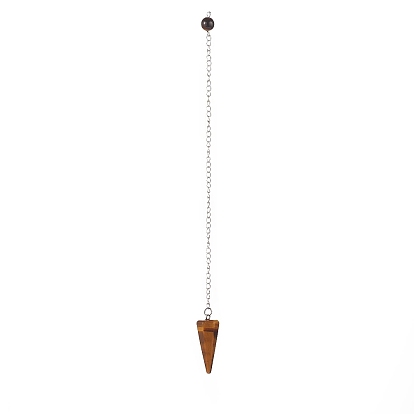 Mixed Natural Gemstone Hexagonal Pointed Dowsing Pendulums, with 304 Stainless Steel Findings, Faceted Cone Charm