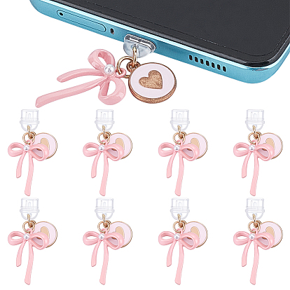 8шт. ПВХ мобильные пылезащитные заглушки, с подвесками из эмали и сплава , бантом, золотые