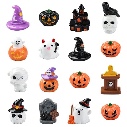 32Pcs 16 Styles Halloween Resin Display Decorations, Mixed Shapes