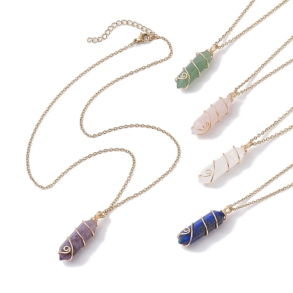 304 Stainless Steel Cable Necklaces, Natural Gemstone Pendant Necklaces