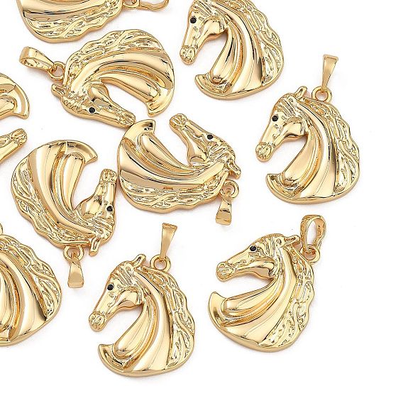 SHEGRACE Brass Micro Pave Black Cubic Zirconia Pendants, Horse Charms, Cadmium Free & Lead Free & Nickel Free