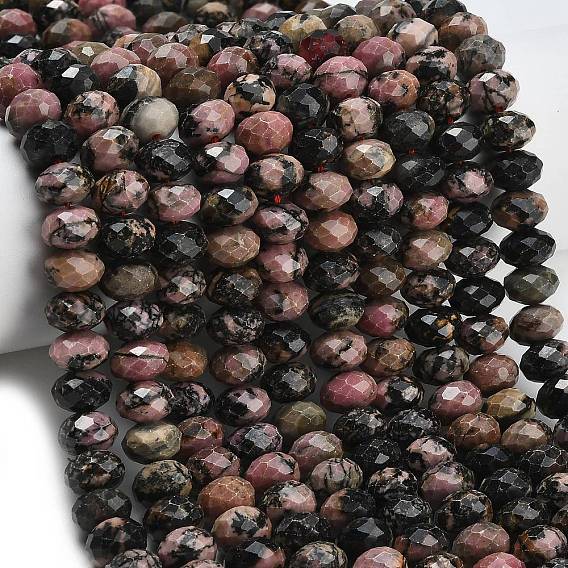 Природные родонит бисер нитей, рондель, граненые