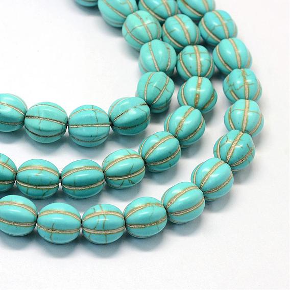 Synthetic Turquoise Gemstone Bead Strands, Pumpkin, Dyed