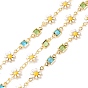 Enamel Flower & Glass Square Link Chains, with Real 18K Gold Plated Brass Findings, Soldered, with Spools, Cadmium Free & Lead Free