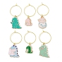 Alloy Enamel Wine Glass Charms, with Brass Hoop Earring Findings, Dinosaur