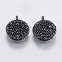 Brass Micro Pave Cubic Zirconia Charms, Flat Round, Black