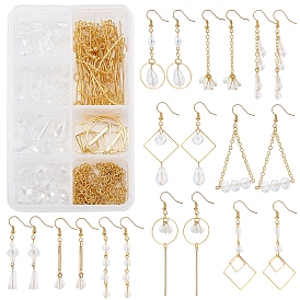 SUNNYCLUE DIY Electroplate Glass Dangle Earring Making Kits, 88Pcs Round Glass Beads Strands and Alloy Pendants, Brass Earring Hooks & Jump Rings & Pin