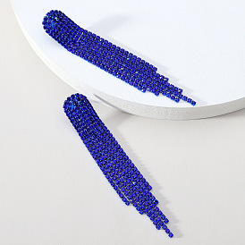 Fashionable Tassel Chain Earrings with Waterdrop Rhinestones and Geometric Design