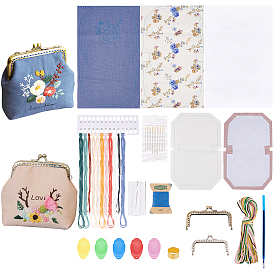 Kits de fabricación de bolsos de bricolaje, incluyendo bolsos monedero billetera bordado kit básico, dedales y alfileres de costura de hierro, enhebrador de agujas de plástico