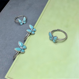 Регулируемые кольца из искусственной бирюзы с 925 кольцами из стерлингового серебра, античное серебро