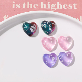 Кабошоны из смолы, сердце, со снежинкой