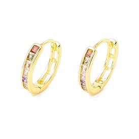 Colorful Cubic Zirconia Hoop Earrings, Real 18K Gold Plated Brass Jewelry for Women, Lead Free & Cadmium Free
