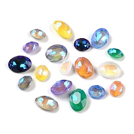 Glass Rhinestone Cabochons, Point Back, Faceted, Oval