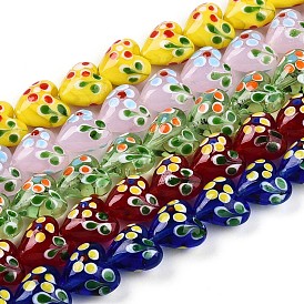 Бусы лэмпворк ручной работы, Сердце со цветками 