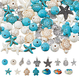 Наборы для самостоятельного изготовления бусин и подвесок на тему летнего океана, включают синтетическую бирюзу, синтетический магнезит, очарование сплава