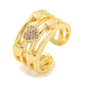 Brass Micro Pave Clear Cubic Zirconia Open Cuff Ring for Women
