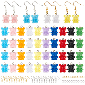 Nbeads DIY Resin Dangle Earring Making Kits, Including 80Pcs 10 Colors Bear Resin Pendants, Brass Earring Hooks & Jump Rings