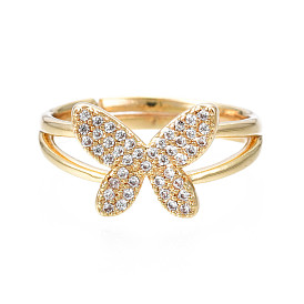 Butterfly Clear Cubic Zirconia Adjustable Ring, Exquisite Brass Finger Ring for Women, Nickel Free