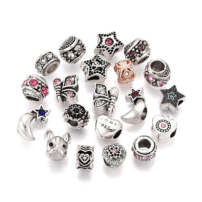 Сплавочные европейские бусины, бусины с большим отверстием, со стразами, разнообразные