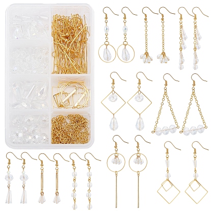 DIY Electroplate Glass Dangle Earring Making Kits, 88Pcs Round Glass Beads Strands and Alloy Pendants, Brass Earring Hooks & Jump Rings & Pin