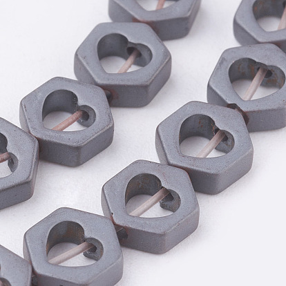 Non-magnetic Synthetic Hematite Beads Strands, Frosted, Hexagon with Heart