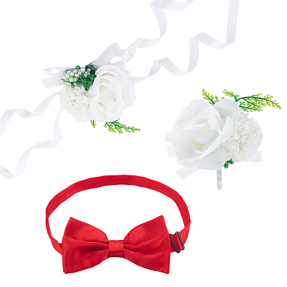 3 шт. 3 стили бутоньерка из искусственной розы из полиэстера и смолы, с железной булавкой на лацкане, для украшения свадебной вечеринки, железные ошейники для животных из полиэстера с бантом