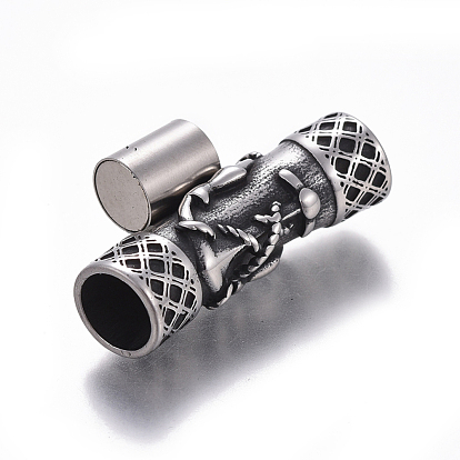 304 Stainless Steel Magnetic Clasps with Glue-in Ends, Tube with Anchor