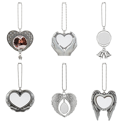 6 наборы 6 стили цинковый сплав термоперенос сублимация пустые подвески украшения, с алюминиевой фурнитурой, Автомобильный брелок для украшения украшения