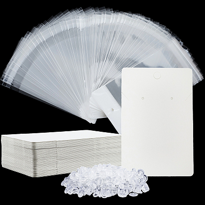 100 шт. прямоугольные бумажные карточки для демонстрации одной пары сережек, с 100 шт. полипропиленовых целлофановых пакетов и 200 шт. экологически чистых пластиковых ушных гаек