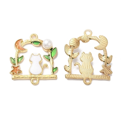 Alloy Enamel Pendants, with ABS Imitation Pearl, Cat Shape & Moon & Star Charms, Golden