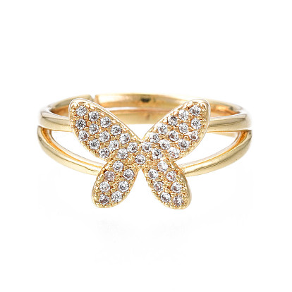 Butterfly Clear Cubic Zirconia Adjustable Ring, Exquisite Brass Finger Ring for Women, Nickel Free