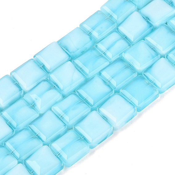 Непрозрачные сплошные цветные стеклянные бусины, квадратный, граненые