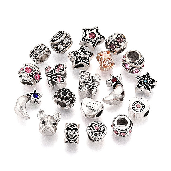 Сплавочные европейские бусины, бусины с большим отверстием, со стразами, разнообразные