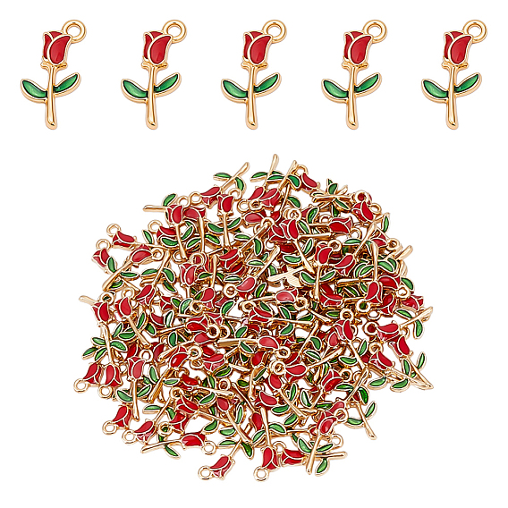 100 шт. Подвески из сплава эмали, роза форма, золотой свет