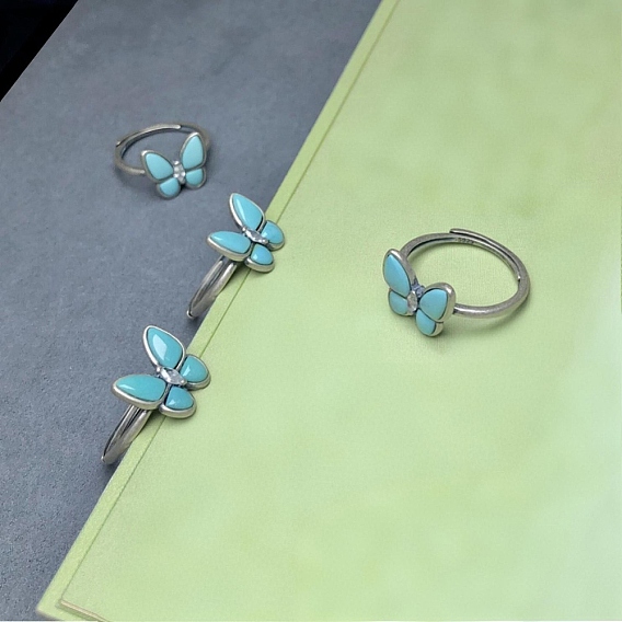 Регулируемые кольца из искусственной бирюзы с 925 кольцами из стерлингового серебра, античное серебро