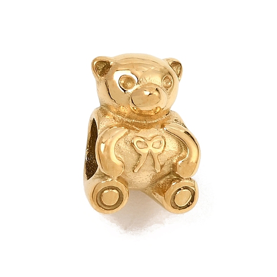304 Stainless Steel European Beads, Large Hole Beads, Bear with Bowknot