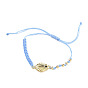 Adjustable Nylon Thread Braided Bead Bracelets, with Alloy Links and Round Brass Beads, Shell Shapes, Golden