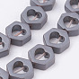 Non-magnetic Synthetic Hematite Beads Strands, Frosted, Hexagon with Heart