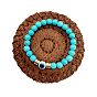 Natural Stone Beaded Elastic Bracelet with Turkish Evil Eye and Lava Rock