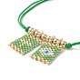 Handmade Japanese Seed Rectangle with Cross & Evil Eye Charm Bracelets, Adjustable Bracelet for Women