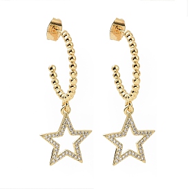 Clear Cubic Zirconia Ring with Star Dangle Stud Earrings, Brass Half Hoop Earrings for Women