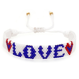 Friendship Word LOVE Loom Pattern MIYUKI Seed Beads Bracelets for Women, Adjustable Nylon Cord Braided Bead Bracelets