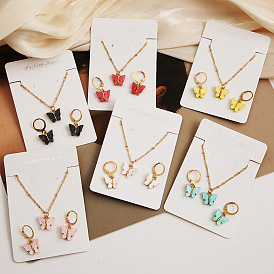 Ensemble de collier papillon en acrylique coloré, bijoux rétro minimalistes, boucles d'oreilles et collier