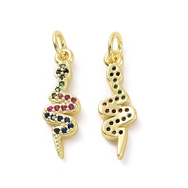 Brass Micro Pave Colorful Cubic Zirconia Pendants, with Jump Ring, Snake Charm