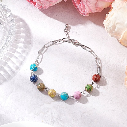 Браслеты из натуральной императорской яшмы, 304 браслеты из нержавеющей стали со скрепками для женщин, круглые